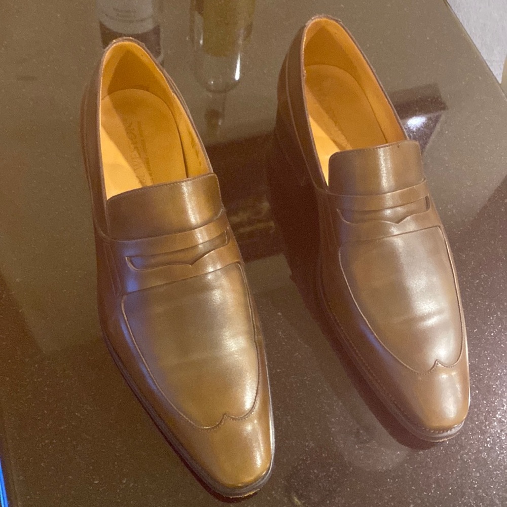 JM Weston French-made brown leather loafers